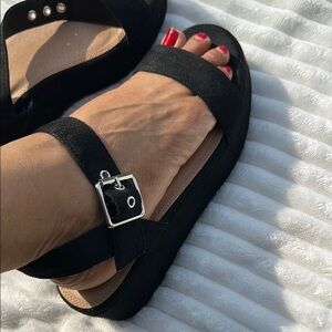 ASOS Black Suede Sandals with Wide Strap and Cushioned Sole